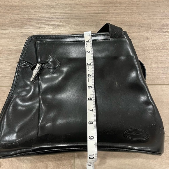 Vintage Longchamp Roseau Black Leather Shoulder Bag Silver Bamboo Toggle Purse - Picture 9 of 12